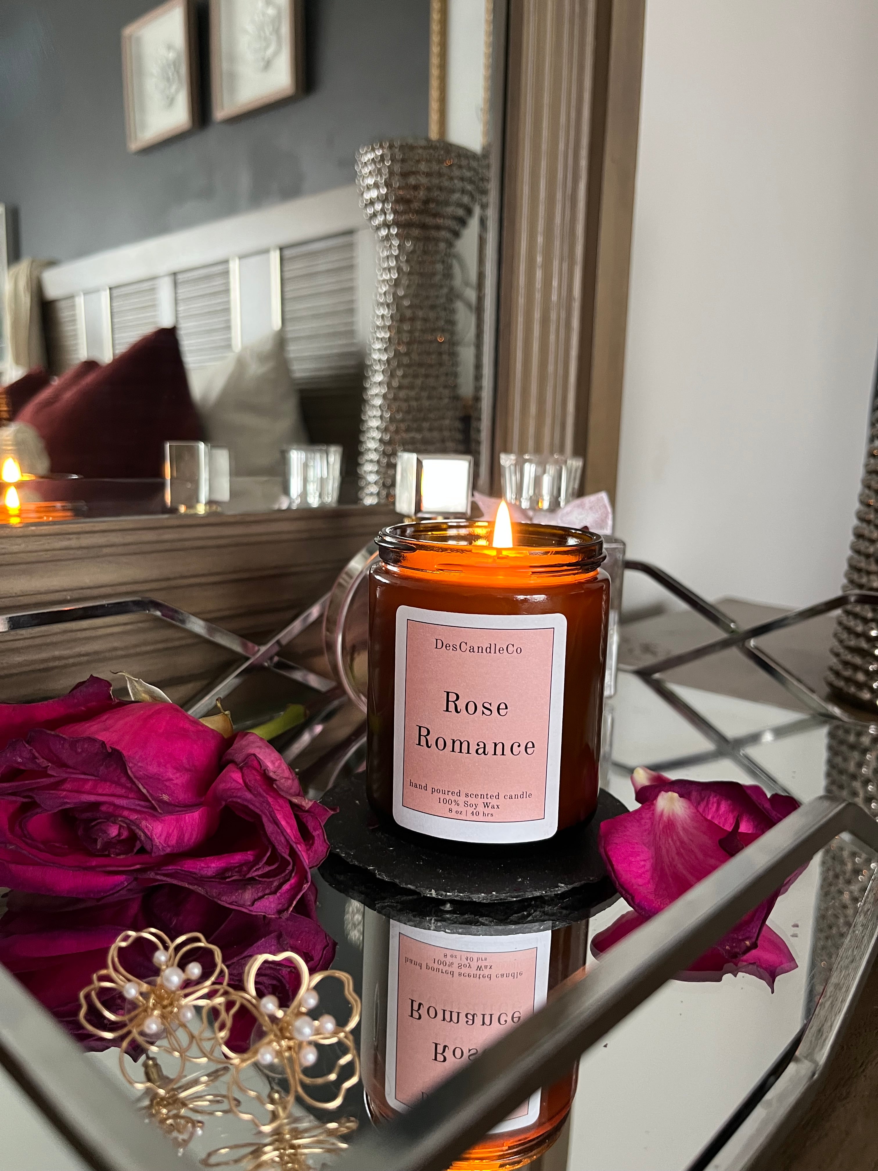 Rose Romance – 100% Soy Wax Candle (8 oz Amber Jar)