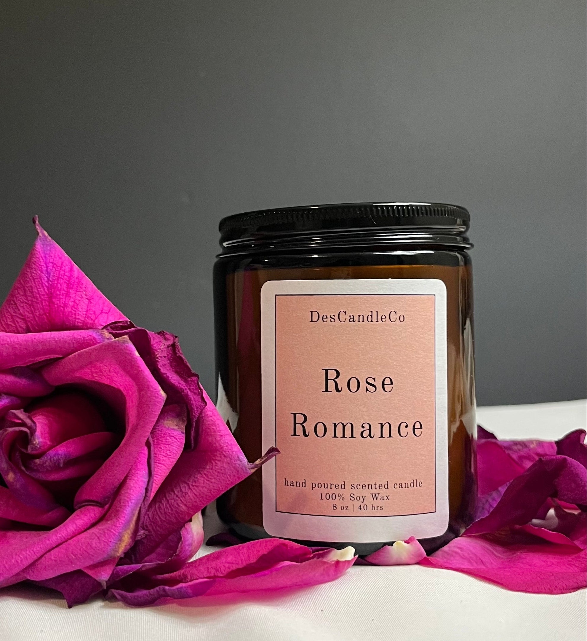 Rose Romance – 100% Soy Wax Candle (8 oz Amber Jar)
