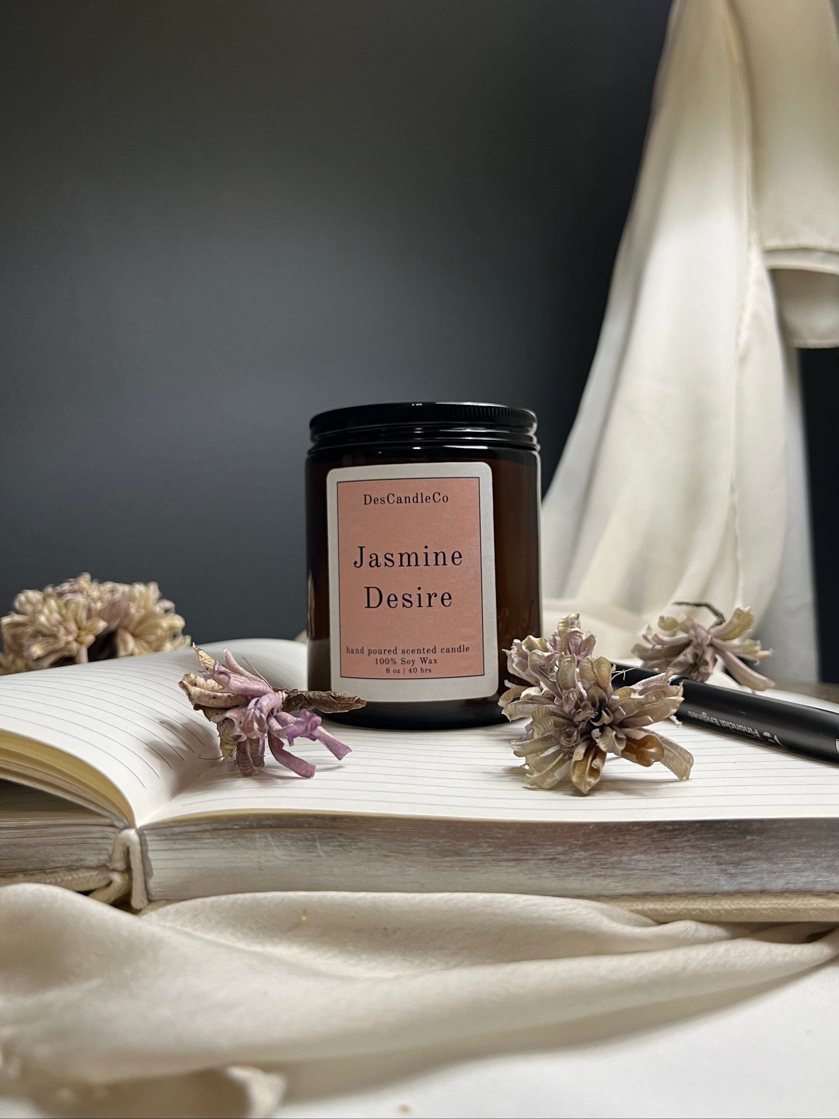 Jasmine Desire – 100% Soy Wax Candle (8 oz Amber Jar)