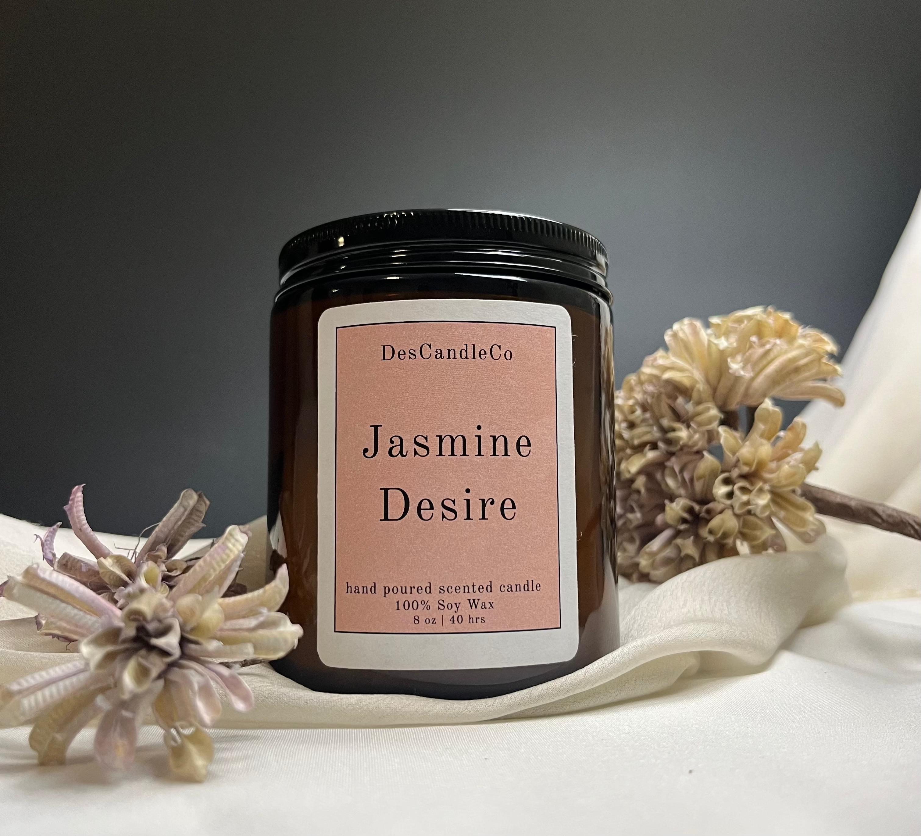 Jasmine Desire – 100% Soy Wax Candle (8 oz Amber Jar)