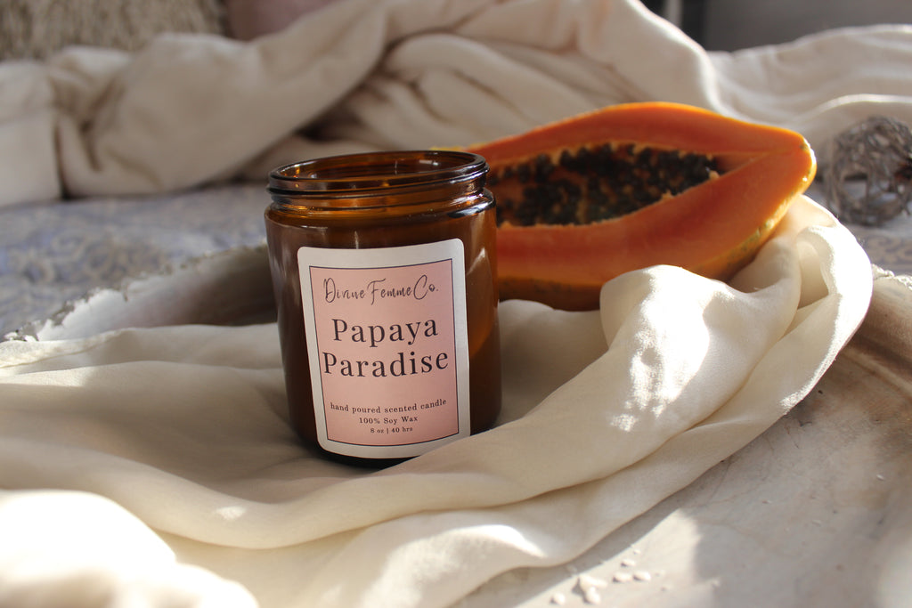 Papaya Paradise - 100% Soy Wax Candle (8 oz Amber Jar)