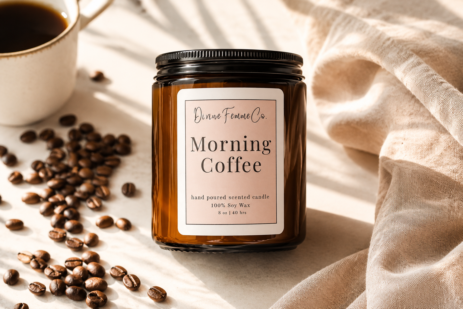 Morning Coffee – 100% Soy Wax Candle (8 oz Amber Jar)