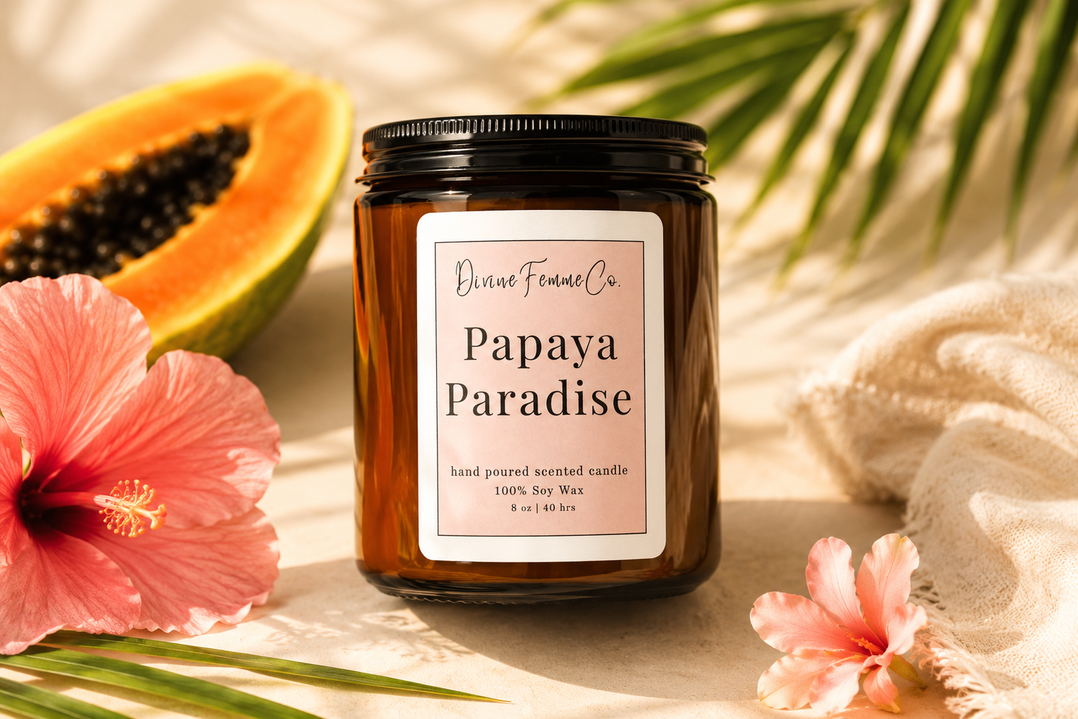 Papaya Paradise - 100% Soy Wax Candle (8 oz Amber Jar)